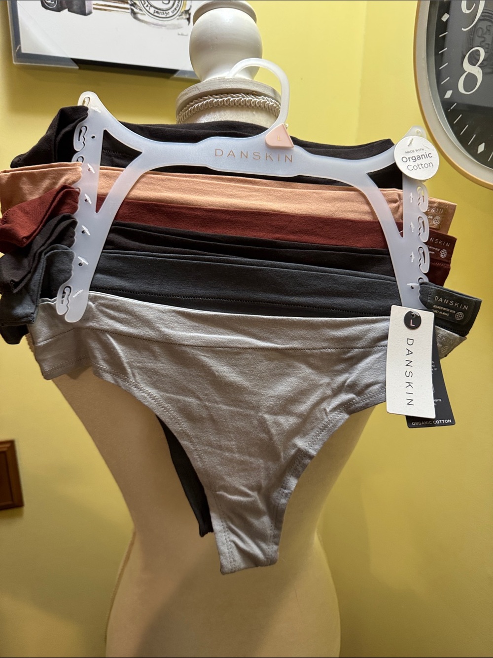 NWT Danskin set of 6 thongs panties organic cotton size L.